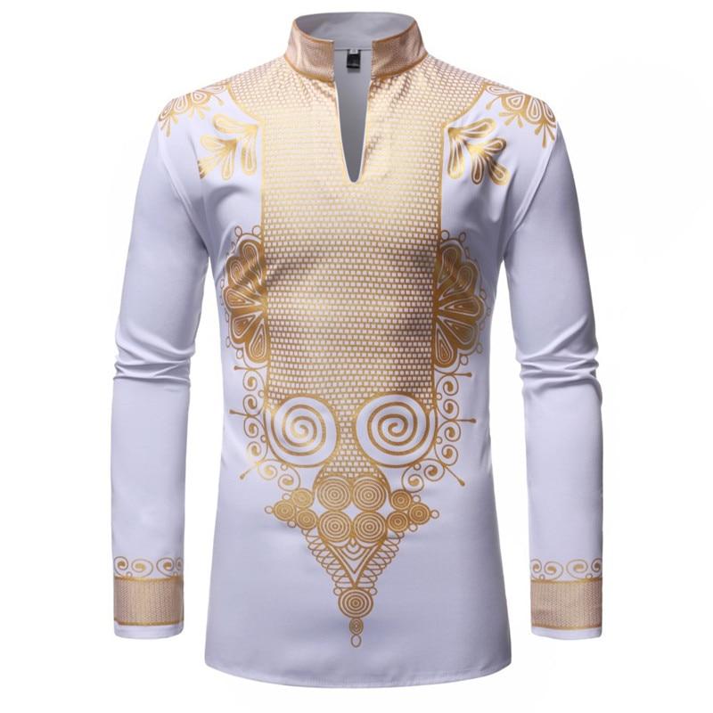 Black African Dashiki Print Shirt Men 2019 Fashion Hip Hop Streetwear Afrian Clothes Men Slim Fit Long Sleeve Shirt Male Chemise