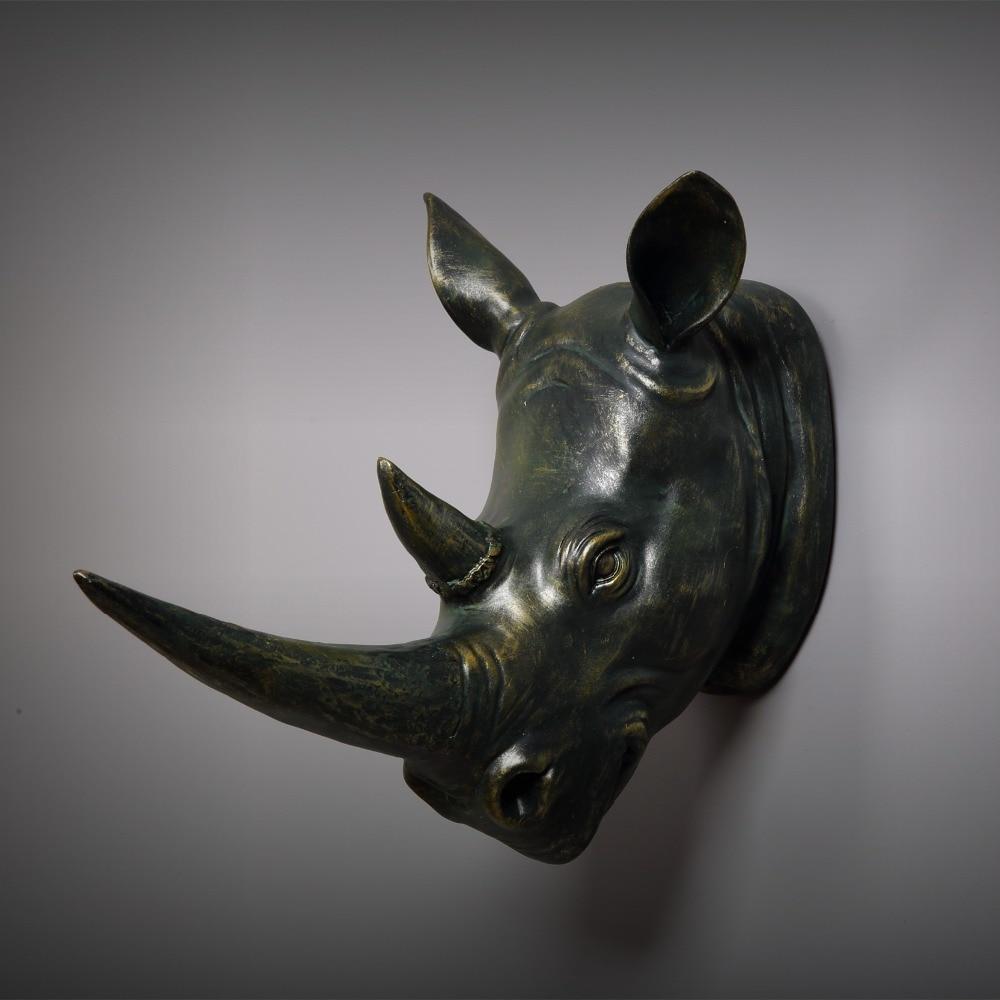 Exotic Rhinoceros Head Bust Figurine Animal Statues Resin Art&Craft Art Sculpture Wall Hanging Home Decorations Accessories R102