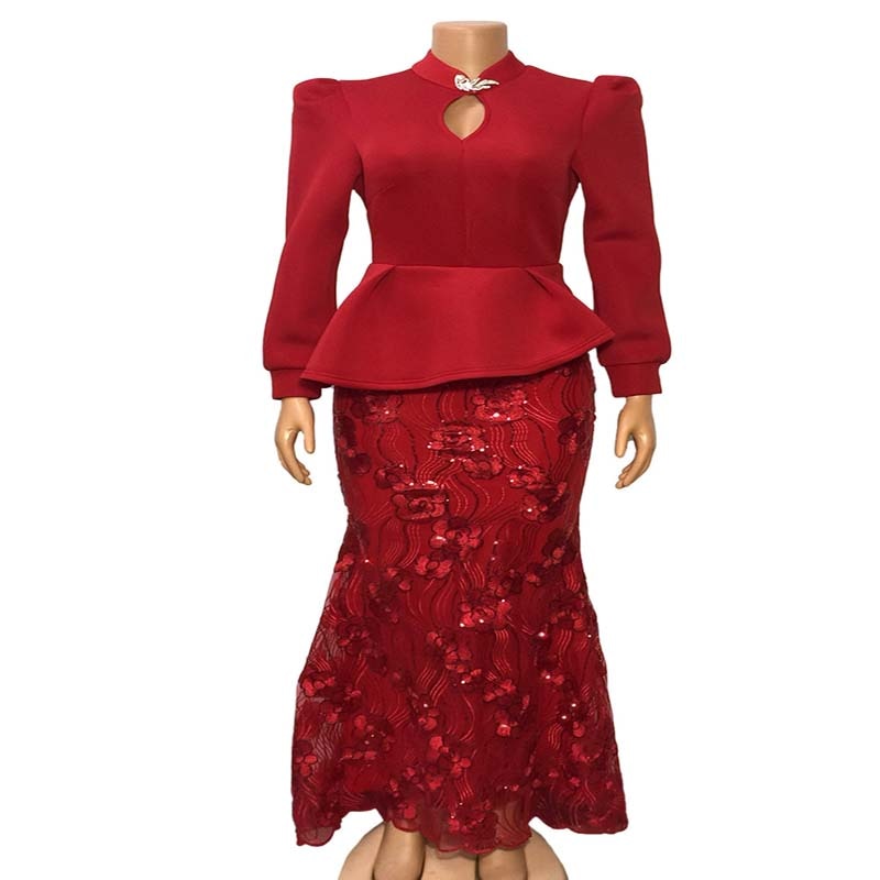 Sequins Embroidery Bodycon Dress Women African Clothes Evening Party Dress Long Sleeve Ruffles Fishtail Long Dress Autumn Winter