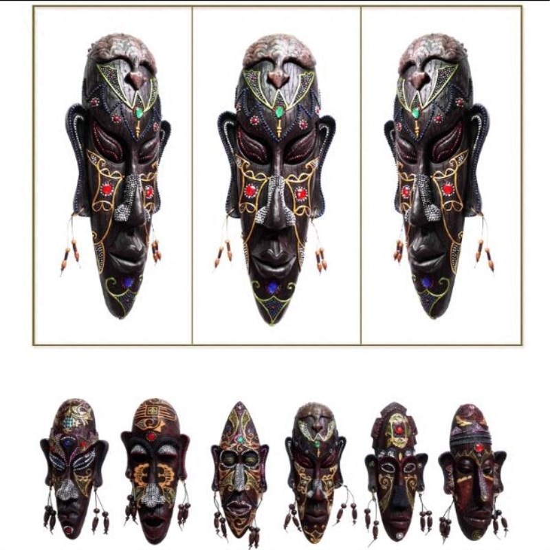 African Figures Mask Hanging Creative Household KTV Bars Porch Decorate Resin Crafts Vintage Religious Home Decoration