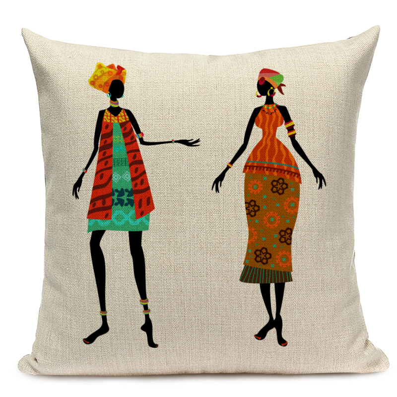 African Woman Cushion Cover Dancing Lady Africa Geometric Pillow Covers Pillow Cases Color Cloth Bedroom Sofa Decoration Ethnic