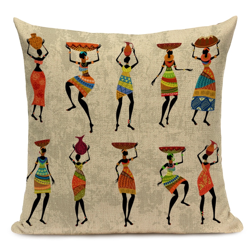 African Woman Cushion Cover Dancing Lady Africa Geometric Pillow Covers Pillow Cases Color Cloth Bedroom Sofa Decoration Ethnic