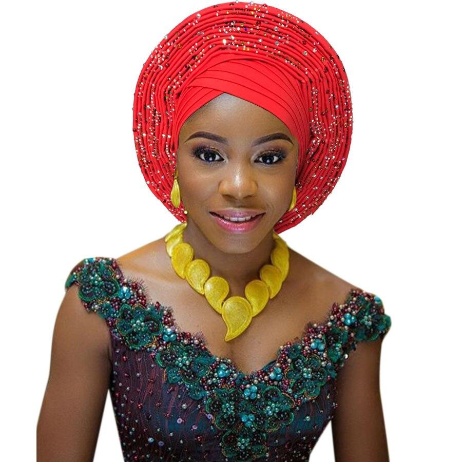 african headtie nigerian headtie with beads stones auto gele african gele for wedding party