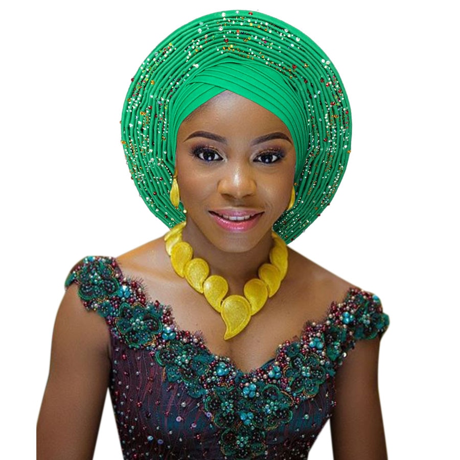 african headtie nigerian headtie with beads stones auto gele african gele for wedding party