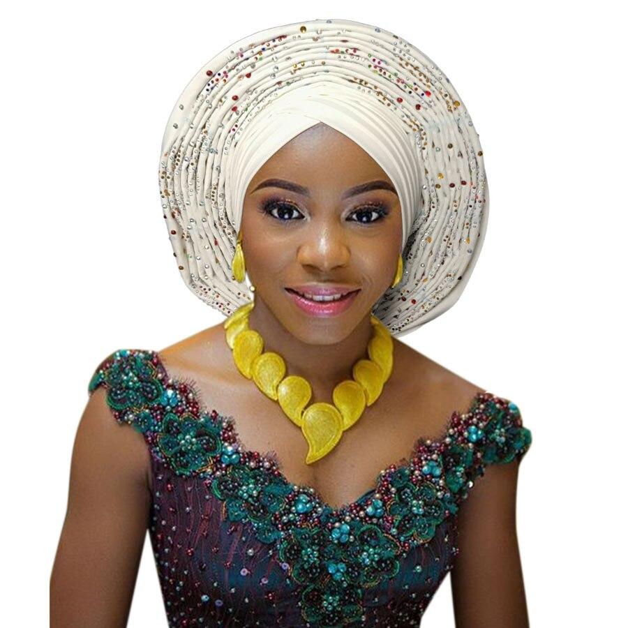 african headtie nigerian headtie with beads stones auto gele african gele for wedding party