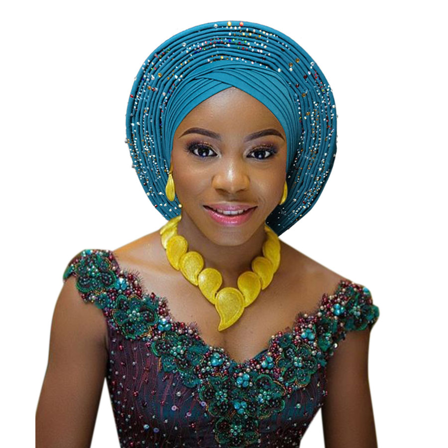 african headtie nigerian headtie with beads stones auto gele african gele for wedding party