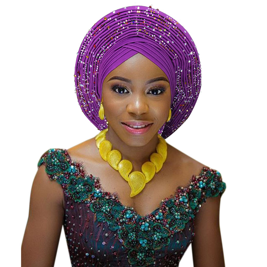 african headtie nigerian headtie with beads stones auto gele african gele for wedding party