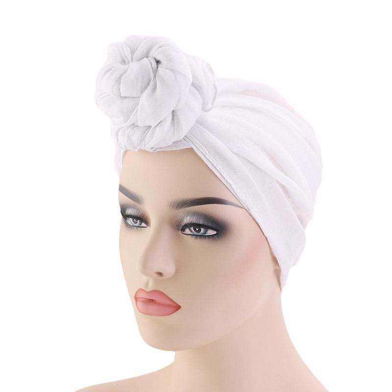 Fashion Women Big Flower Turban Wedding Party Beanie Elegant Cap Head Wrap Stretch Long Hair Scarf headscarf Turban Tie