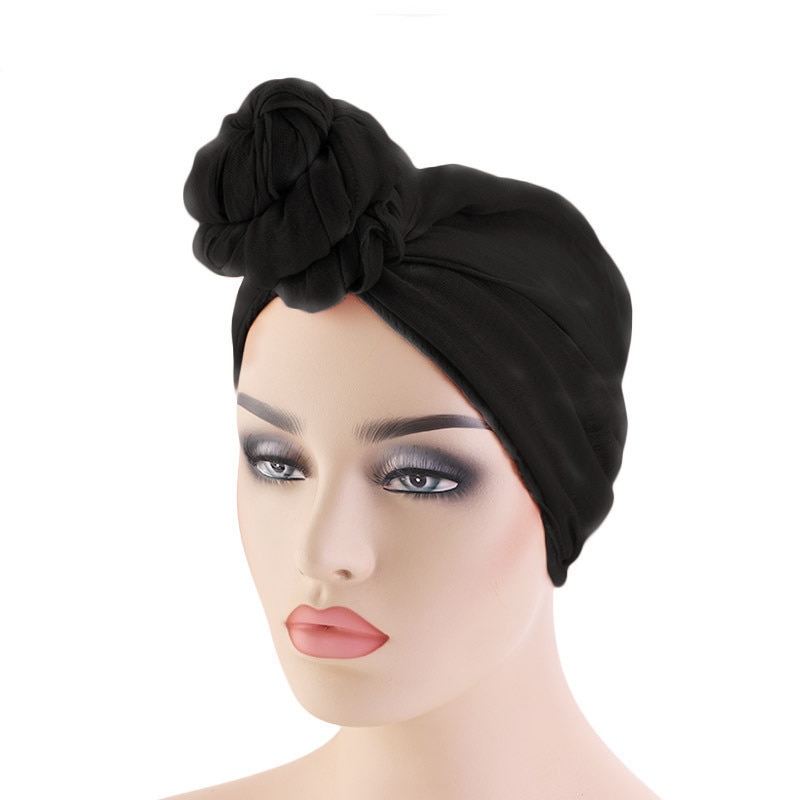 Fashion Women Big Flower Turban Wedding Party Beanie Elegant Cap Head Wrap Stretch Long Hair Scarf headscarf Turban Tie