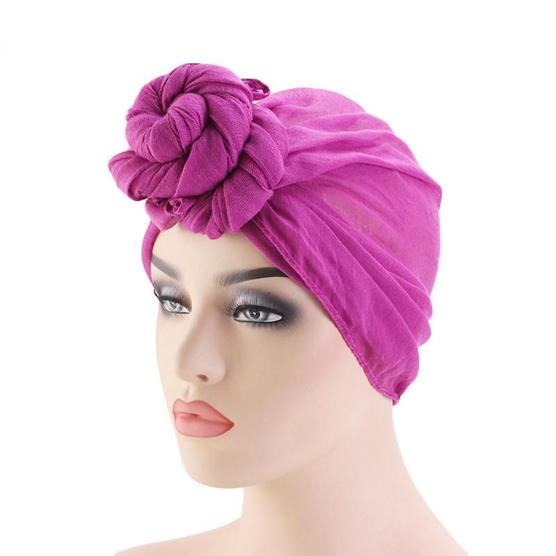 Fashion Women Big Flower Turban Wedding Party Beanie Elegant Cap Head Wrap Stretch Long Hair Scarf headscarf Turban Tie