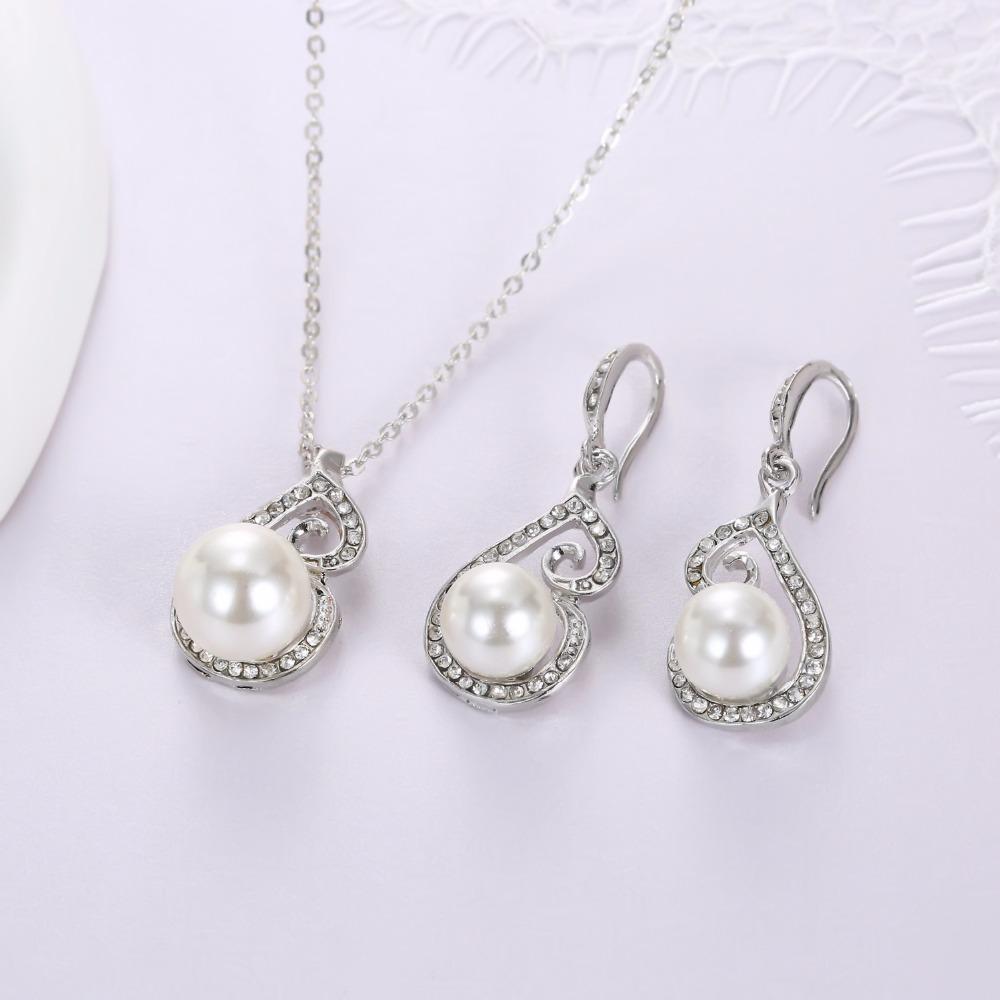 FAMSHIN New Women Wedding Fashion Simulated Pearl Jewelry Set Necklace Earring Chain Bridal African Beads Crystal Accessories