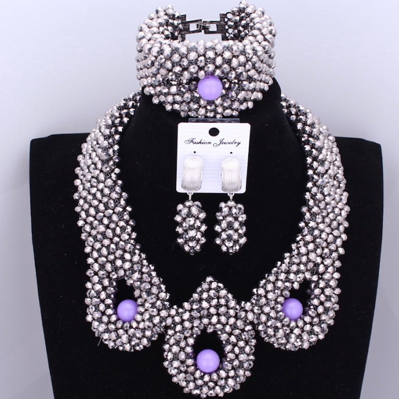 Silver Blue Dudo African Beads Jewelry Sets 2017 Bridal Jewelry Sets & More Nigerian Wedding Beads African Necklace For Women