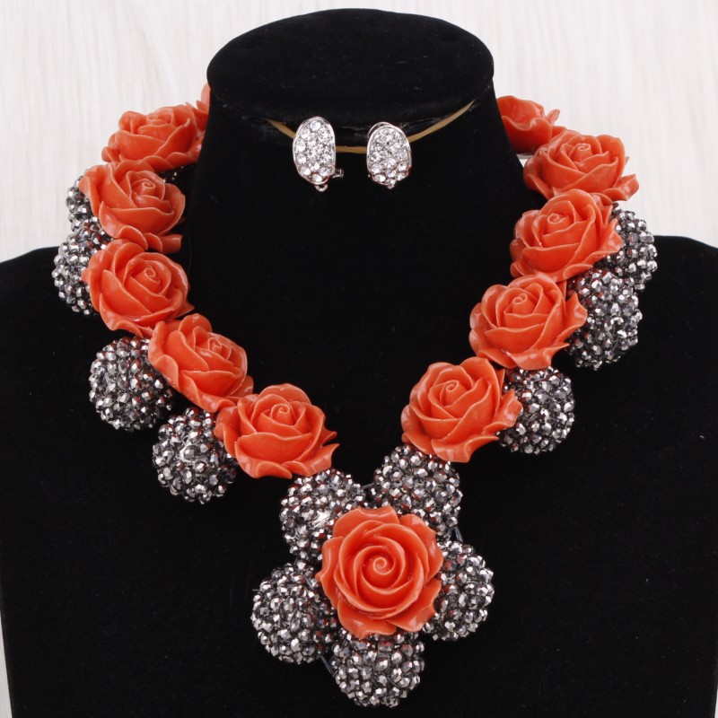 Silver Blue Dudo African Beads Jewelry Sets 2017 Bridal Jewelry Sets & More Nigerian Wedding Beads African Necklace For Women