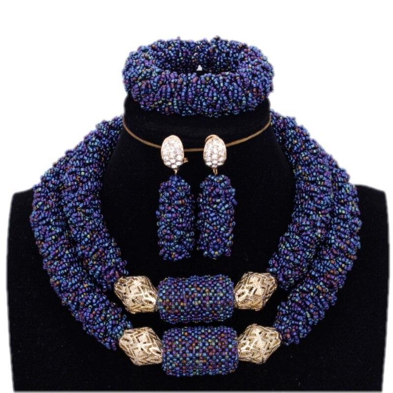 Silver Blue Dudo African Beads Jewelry Sets 2017 Bridal Jewelry Sets & More Nigerian Wedding Beads African Necklace For Women