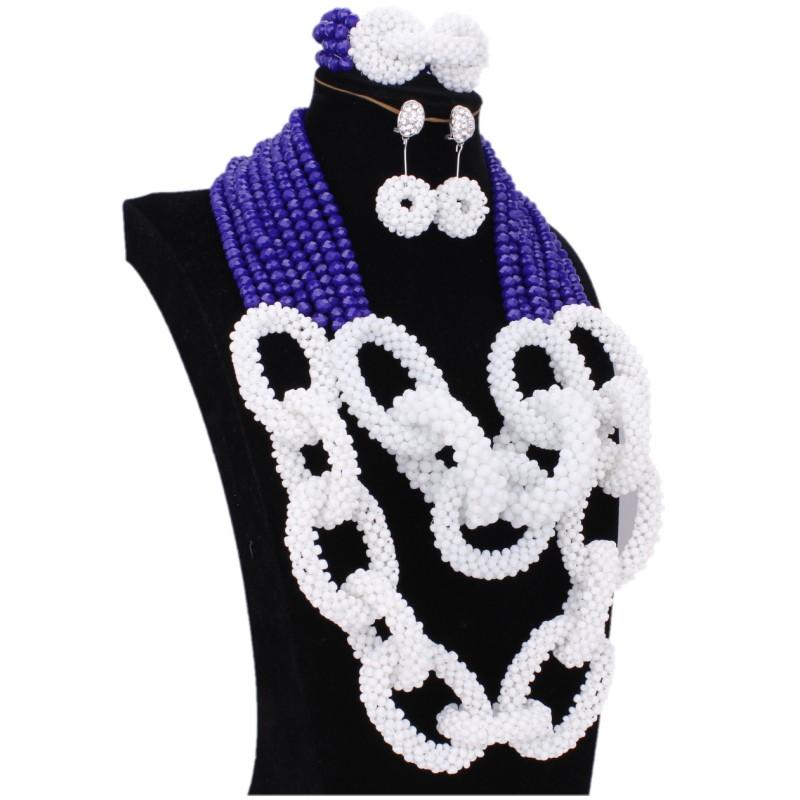 Silver Blue Dudo African Beads Jewelry Sets 2017 Bridal Jewelry Sets & More Nigerian Wedding Beads African Necklace For Women