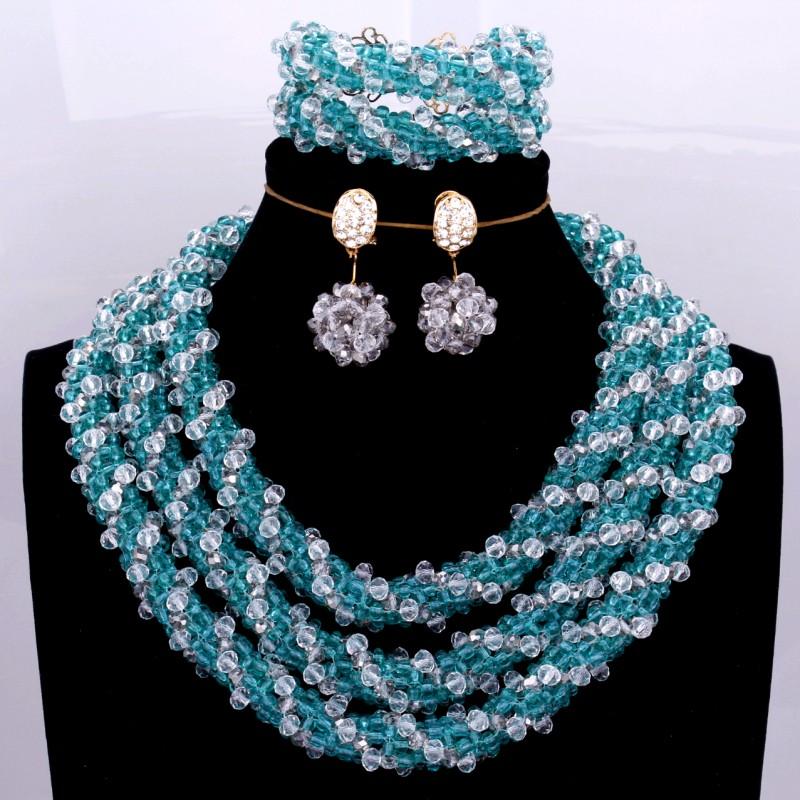 Silver Blue Dudo African Beads Jewelry Sets 2017 Bridal Jewelry Sets & More Nigerian Wedding Beads African Necklace For Women