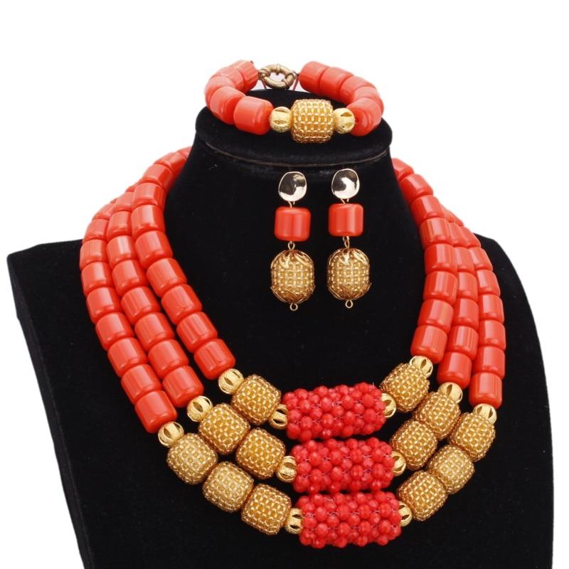 Dudo Orange Amazing African Beads Jewelry Sets Crystal Necklace Set Wedding Nigerian Bridal 3 Pics Sets Free Shipping 2018 Gold