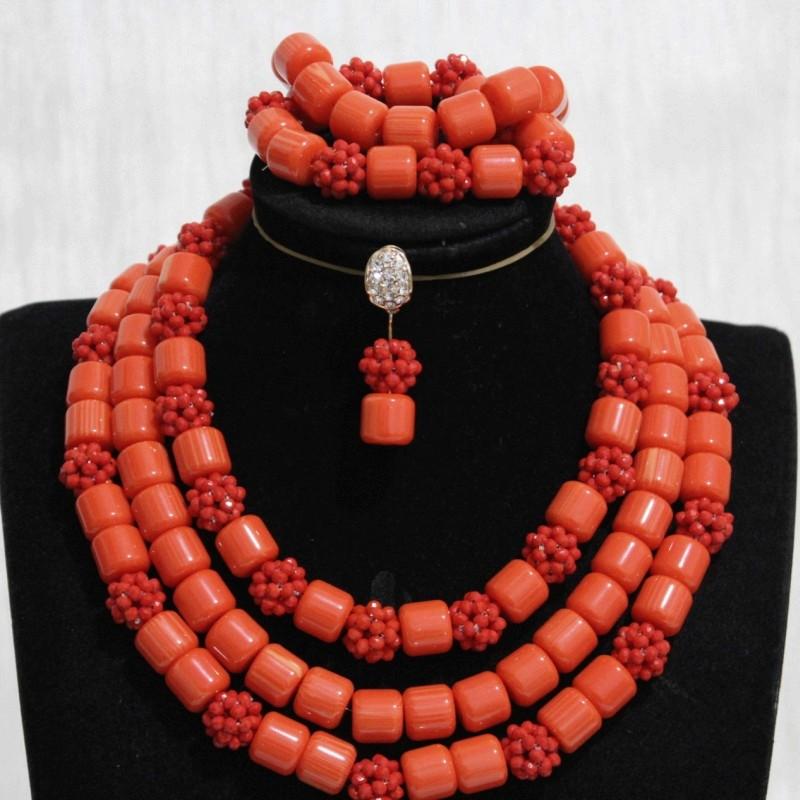 Dudo Orange Amazing African Beads Jewelry Sets Crystal Necklace Set Wedding Nigerian Bridal 3 Pics Sets Free Shipping 2018 Gold