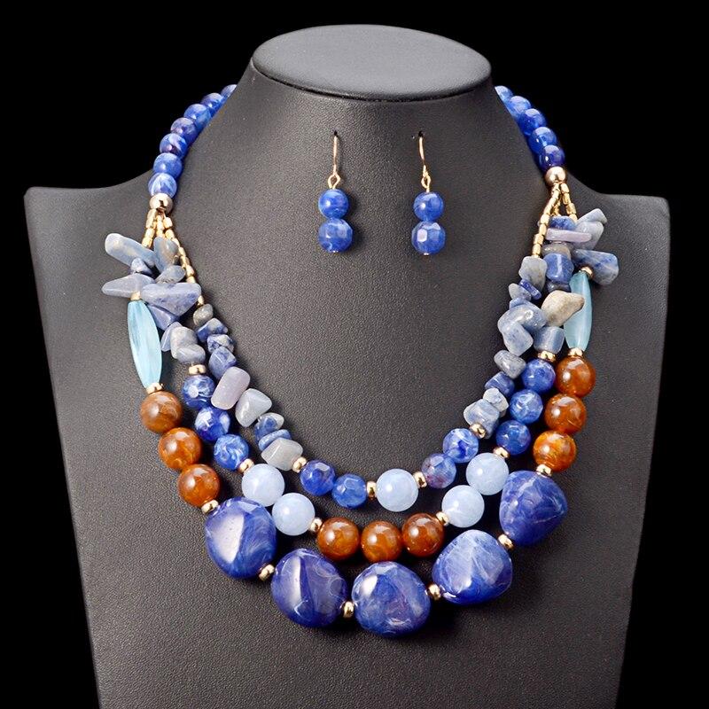 UDDEIN Beads Necklace/Earrings Set Plastic Gem Multi Layer Statement Chokers Wedding Accessories African Beads Jewelry Set