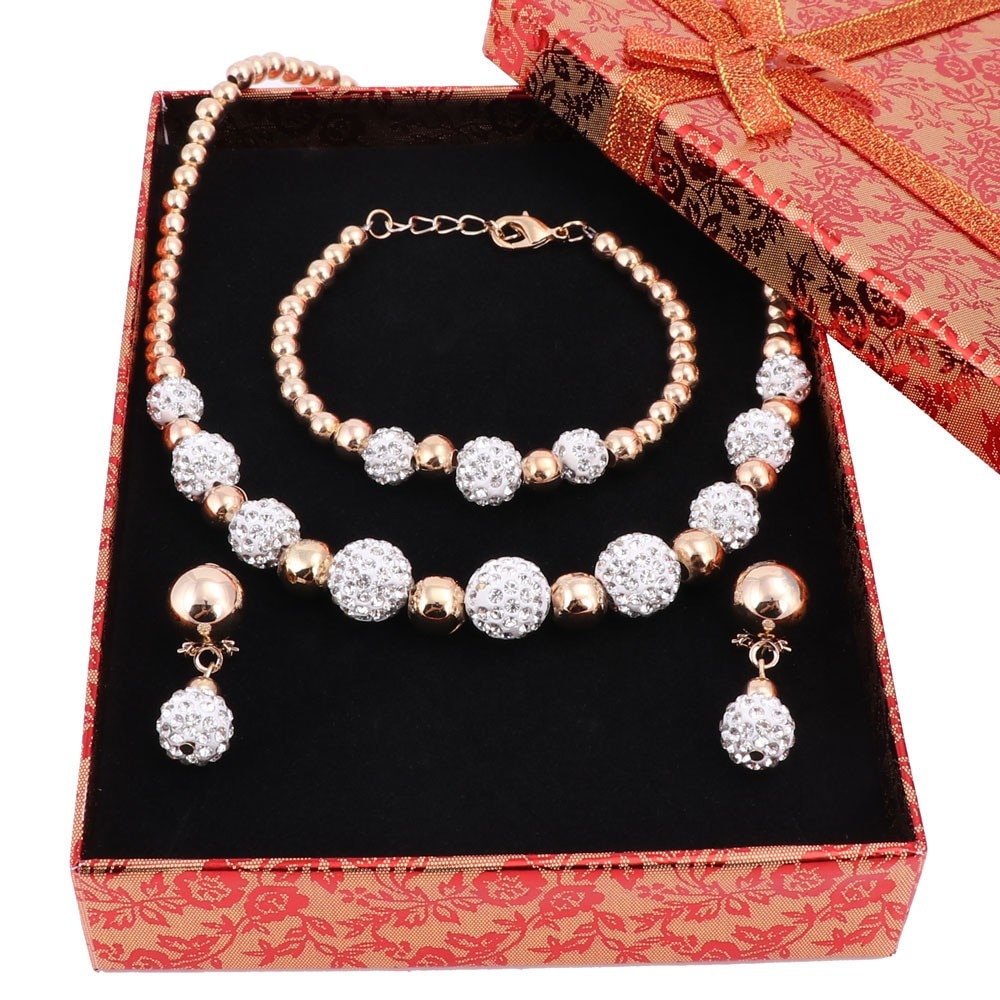 High Quality Gold Color Jewelry Set Nigerian Wedding African Beads Costume Jewelry Bracelet Earring Necklace