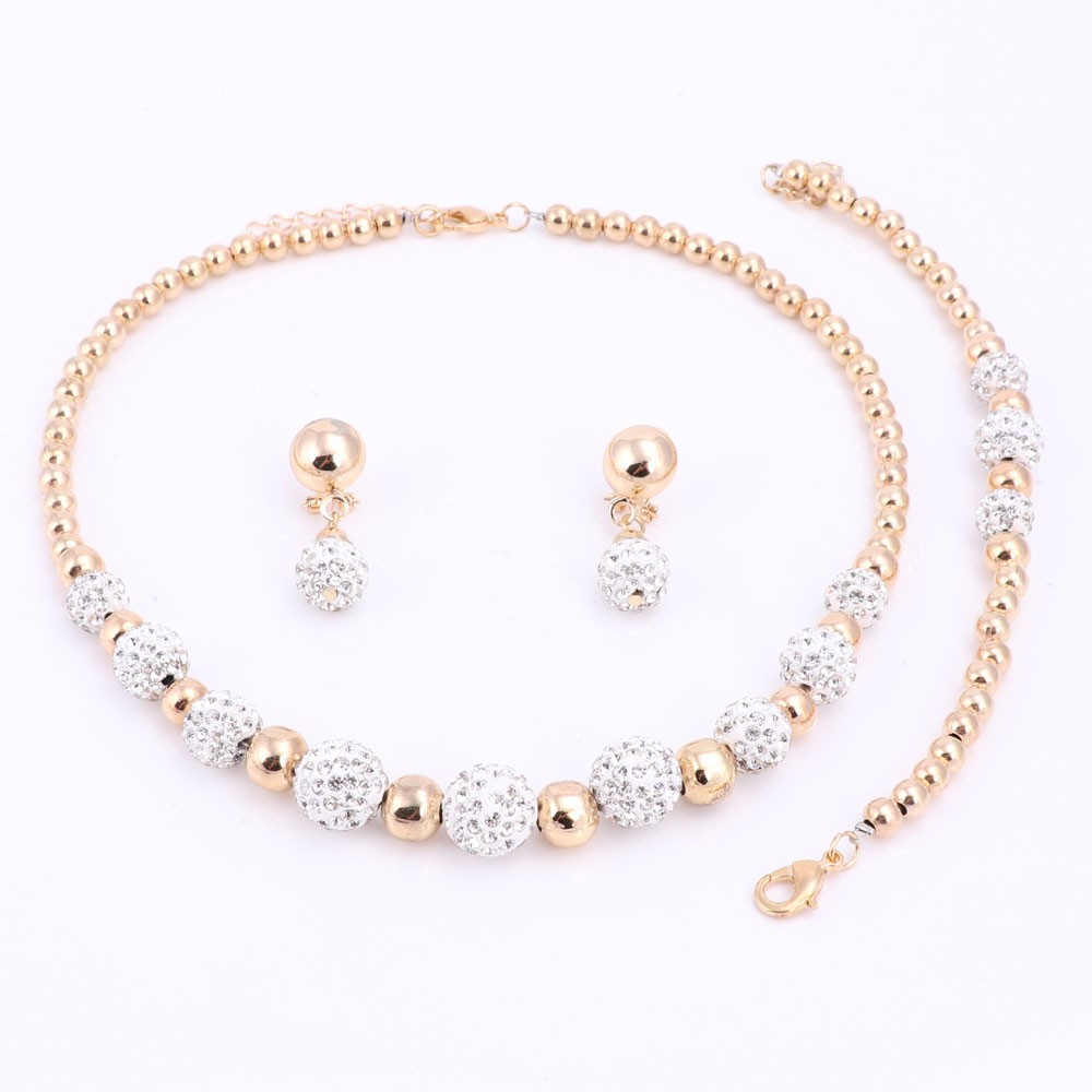 High Quality Gold Color Jewelry Set Nigerian Wedding African Beads Costume Jewelry Bracelet Earring Necklace