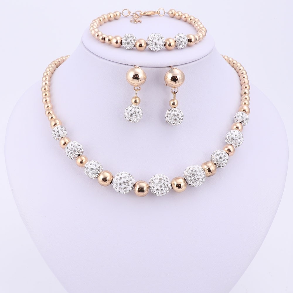 High Quality Gold Color Jewelry Set Nigerian Wedding African Beads Costume Jewelry Bracelet Earring Necklace