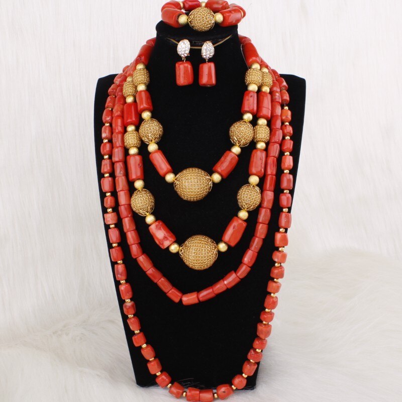 Dudo Jewelry African Men Coral Beads Jewelry Sets For Nigerian Weddings Genuine Coral Necklace Set Bracelet 2 Pics Free Ship