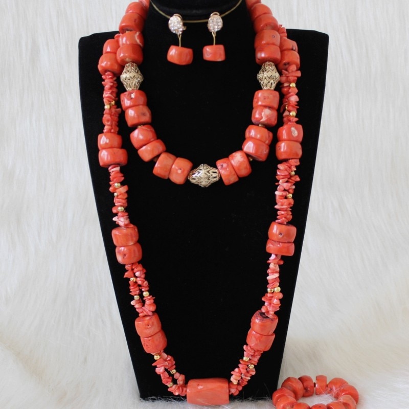 Dudo Jewelry African Men Coral Beads Jewelry Sets For Nigerian Weddings Genuine Coral Necklace Set Bracelet 2 Pics Free Ship