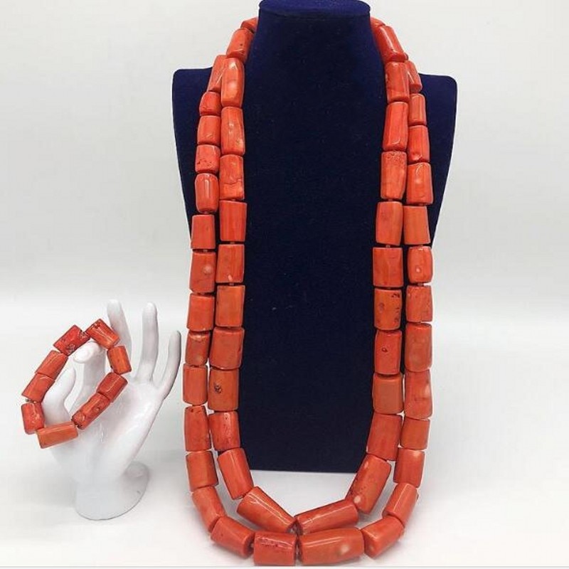 Dudo Jewelry African Men Coral Beads Jewelry Sets For Nigerian Weddings Genuine Coral Necklace Set Bracelet 2 Pics Free Ship