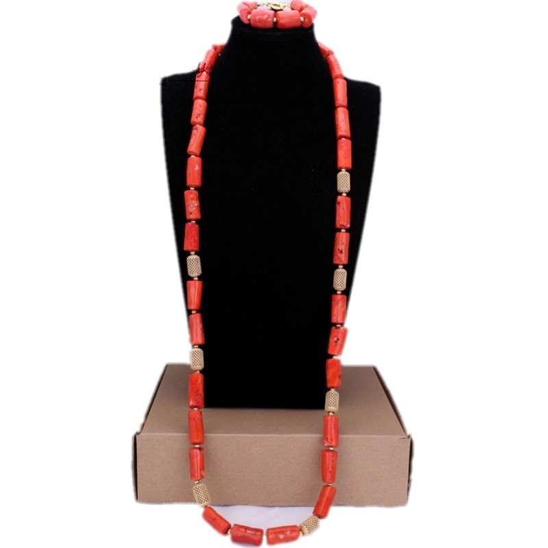 Dudo Jewelry African Men Coral Beads Jewelry Sets For Nigerian Weddings Genuine Coral Necklace Set Bracelet 2 Pics Free Ship