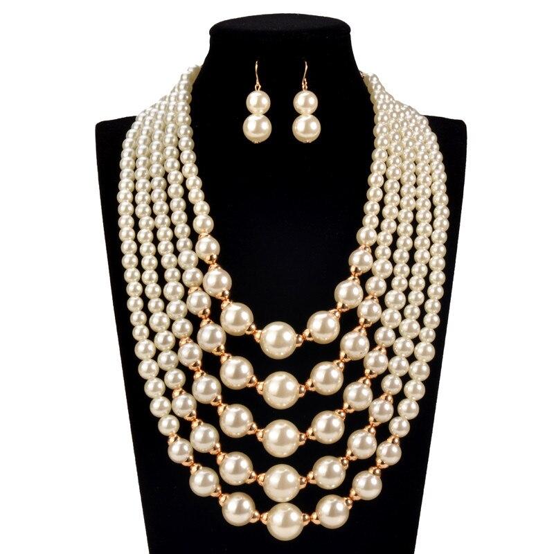 online shopping india simulated Pearl making chocker 2016 Fashion African Beads Jewelry Set statement necklace set for women