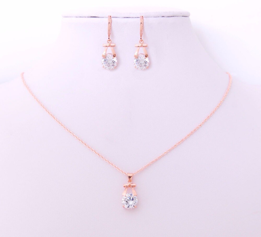 Fashion CZ Crystal African Beads Jewelry Sets for Women Rose Gold Color Bowknot Necklace Earrings Wedding Party Jewelry Sets