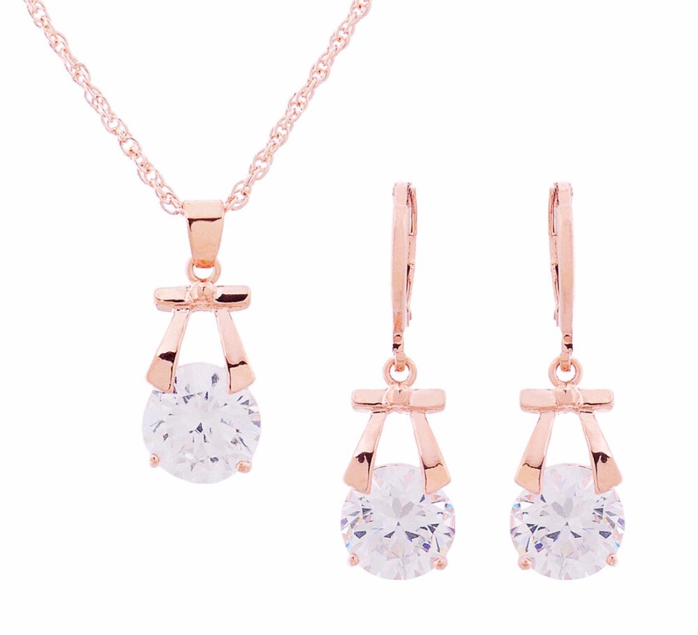 Fashion CZ Crystal African Beads Jewelry Sets for Women Rose Gold Color Bowknot Necklace Earrings Wedding Party Jewelry Sets
