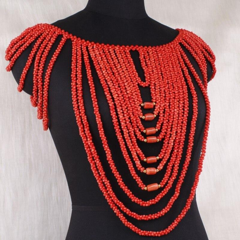 Dudo Water Drop African Beads Real Coral Jewelry Necklace Set With Bracelet and Earrings Luxury Nigerian Wedding Jewellery Set