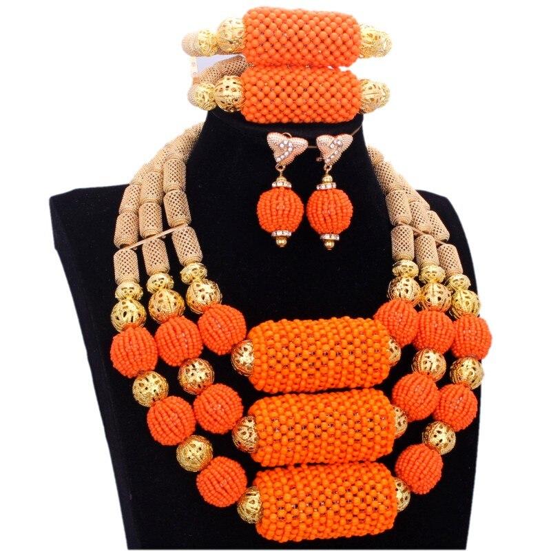 Dudo Water Drop African Beads Real Coral Jewelry Necklace Set With Bracelet and Earrings Luxury Nigerian Wedding Jewellery Set