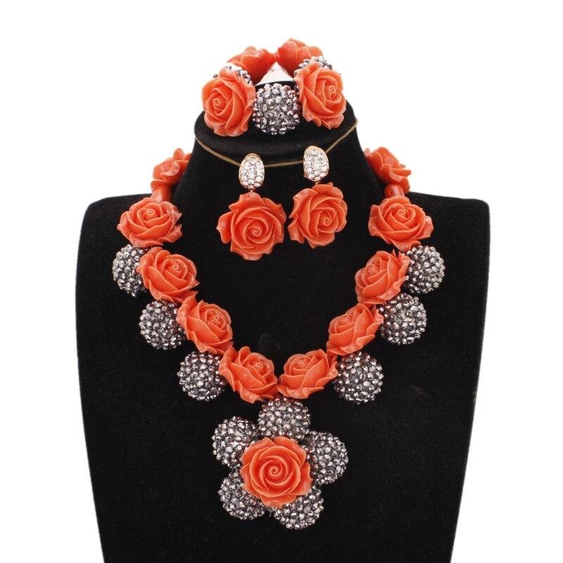 Dudo Water Drop African Beads Real Coral Jewelry Necklace Set With Bracelet and Earrings Luxury Nigerian Wedding Jewellery Set