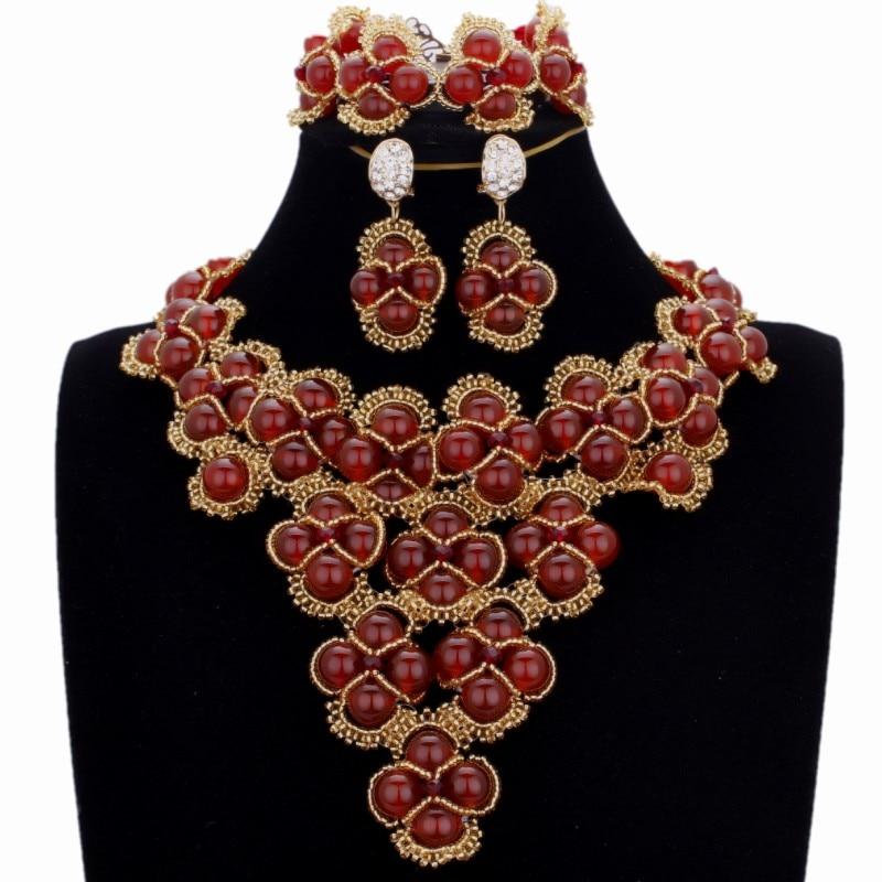 Dudo Water Drop African Beads Real Coral Jewelry Necklace Set With Bracelet and Earrings Luxury Nigerian Wedding Jewellery Set