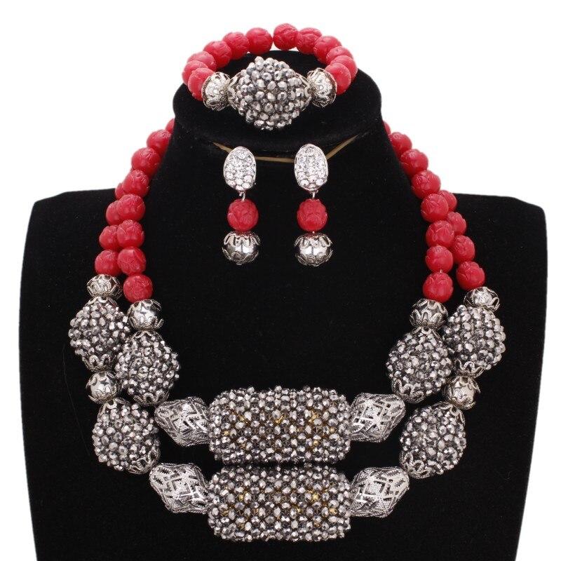 Dudo Water Drop African Beads Real Coral Jewelry Necklace Set With Bracelet and Earrings Luxury Nigerian Wedding Jewellery Set