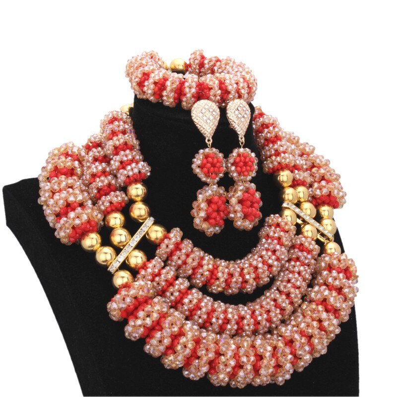 Dudo Water Drop African Beads Real Coral Jewelry Necklace Set With Bracelet and Earrings Luxury Nigerian Wedding Jewellery Set