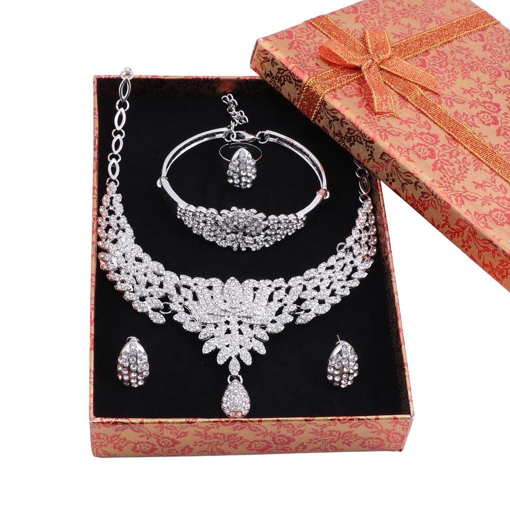 Bridal Gift Nigerian Wedding African Beads Jewelry Set Fashion Dubai Full Crystal Jewelry Set Costume Design Flower Necklace Set