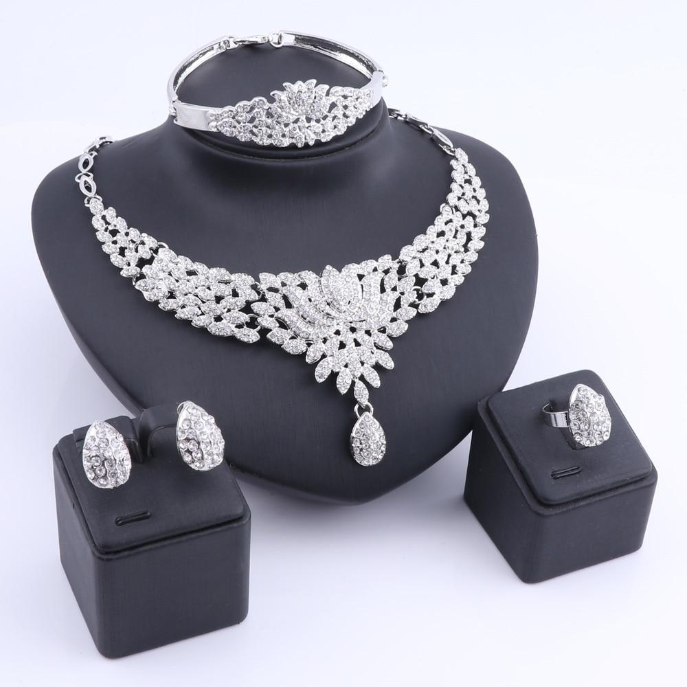 Bridal Gift Nigerian Wedding African Beads Jewelry Set Fashion Dubai Full Crystal Jewelry Set Costume Design Flower Necklace Set