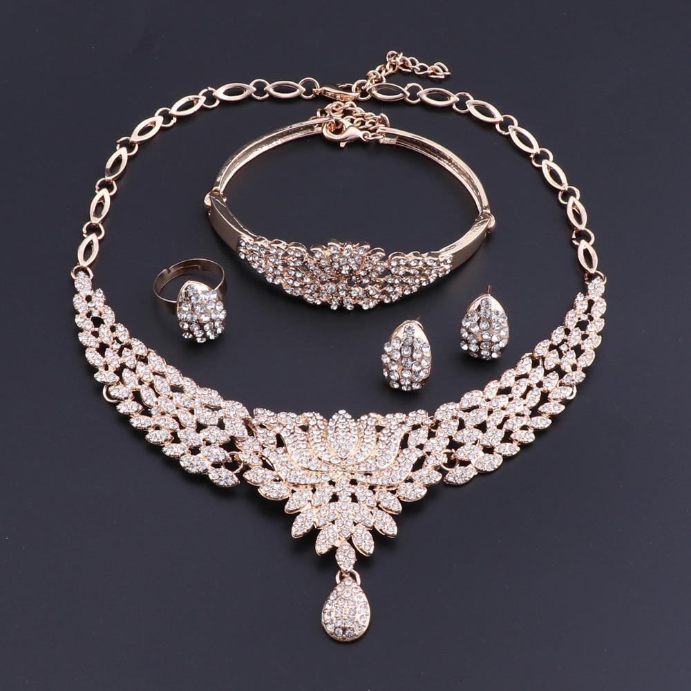 Bridal Gift Nigerian Wedding African Beads Jewelry Set Fashion Dubai Full Crystal Jewelry Set Costume Design Flower Necklace Set