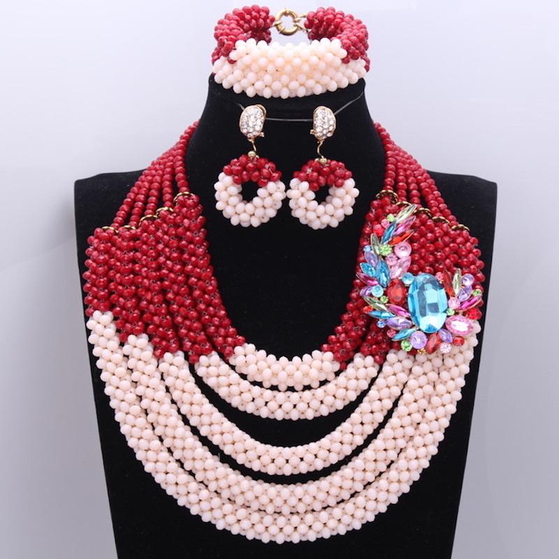 Dudo Store African Jewellery Gold and Black Nigerian Necklace Set For Women 2 Layers Crystal Beaded Flower Party Jewelry Set