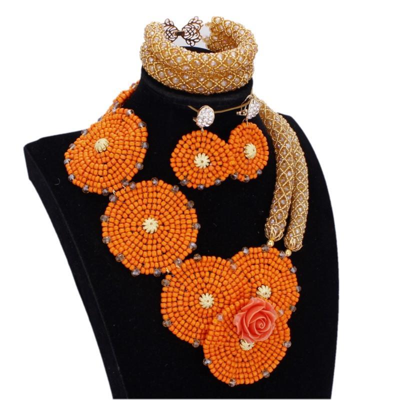 Dudo Store African Jewellery Gold and Black Nigerian Necklace Set For Women 2 Layers Crystal Beaded Flower Party Jewelry Set