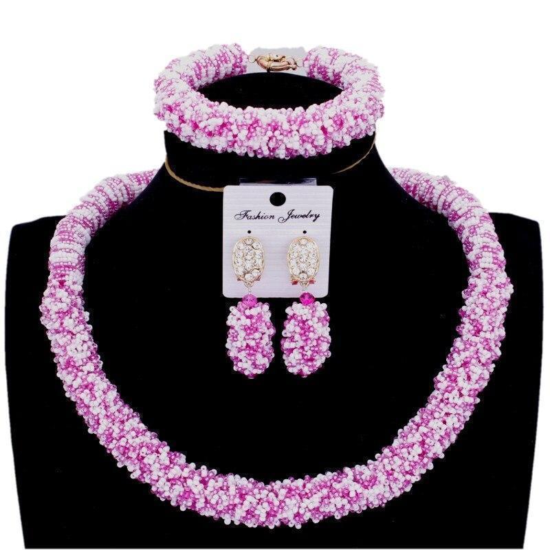 Dudo Store African Jewellery Gold and Black Nigerian Necklace Set For Women 2 Layers Crystal Beaded Flower Party Jewelry Set