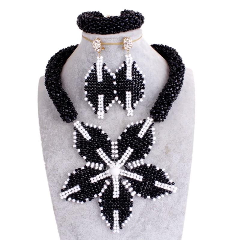 Dudo Store African Jewellery Gold and Black Nigerian Necklace Set For Women 2 Layers Crystal Beaded Flower Party Jewelry Set