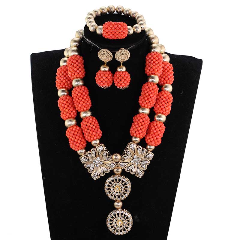 New Original Coral and Gold Chunky Bridal Jewelry Set African Coral Beads Jewelry Set for Nigerian Wedding Gift for Women CG063