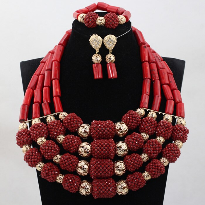 Marvelous Nigerian Traditional Wedding Coral Beads Jewelry Set African Indian Bridal Beads Necklace Set Free Shipping CNR659