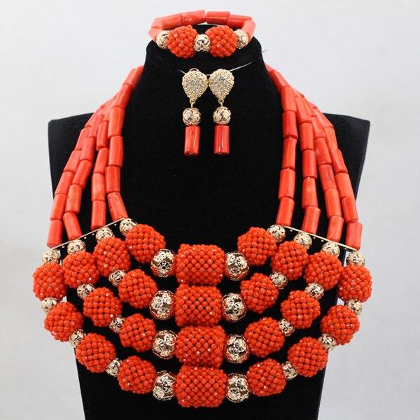 Marvelous Nigerian Traditional Wedding Coral Beads Jewelry Set African Indian Bridal Beads Necklace Set Free Shipping CNR659