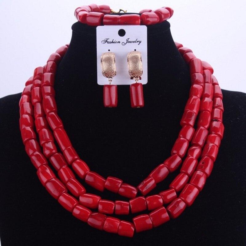 African Coral Beads Bridal Jewelry Set Nigerian Wedding Orange Or Red Jewellery Set For Women Necklace Set Dubai Gold Balls Set